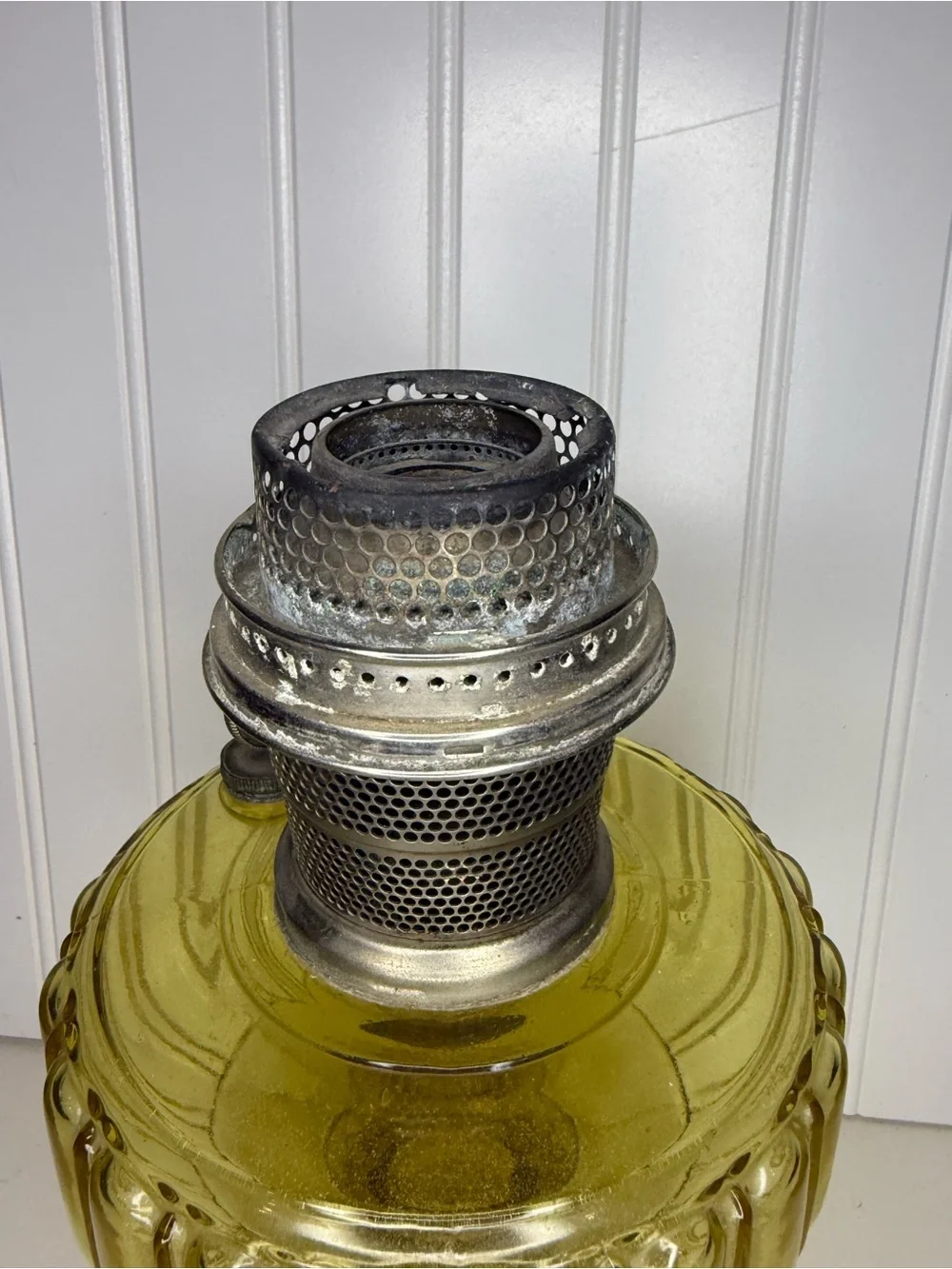 Yellow Pressed-Glass Pedestal Oil Lamp - Decorative Lantern Accent